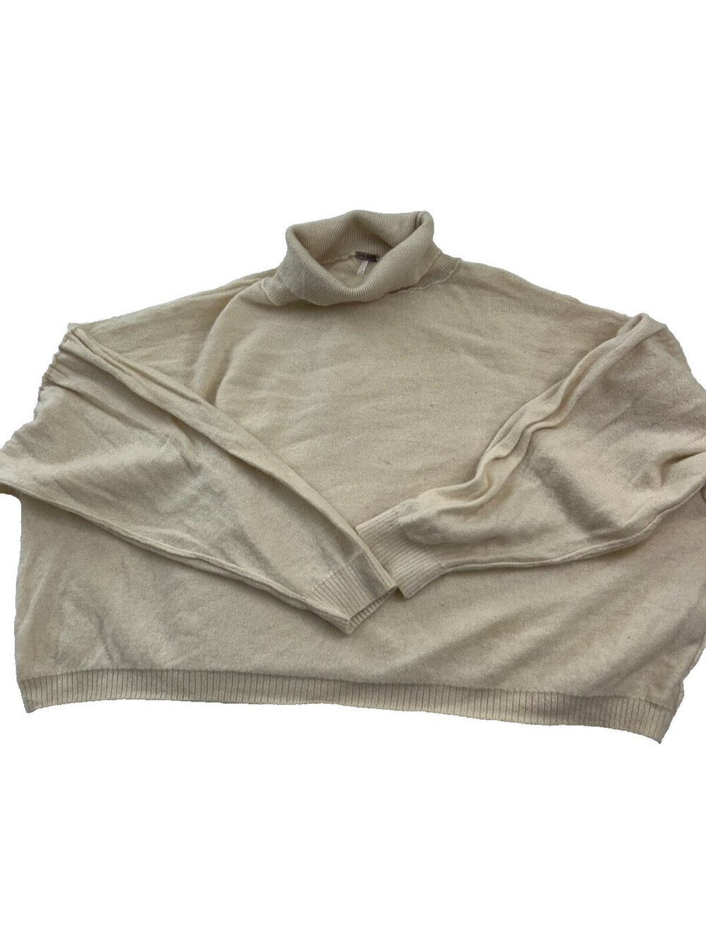 FREE PEOPLE Cozy Cream Oversized Turtleneck 100% Cashmere Sweater